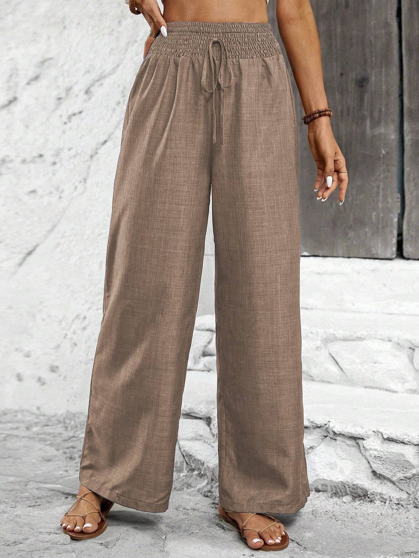 Womens Cotton Linen Pants High Waisted Wide Leg Trousers