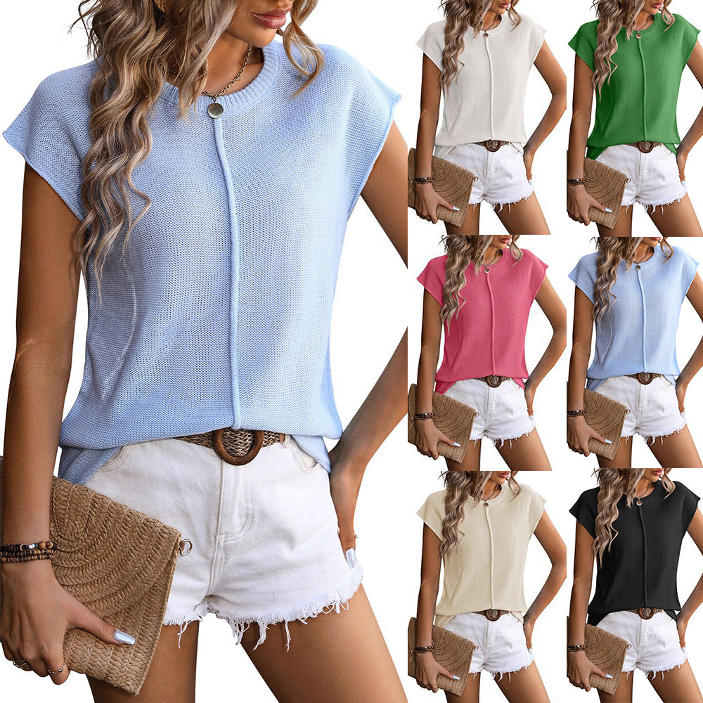 Women's Crew Neck Top Knitted Thick Stitch Casual Sweater