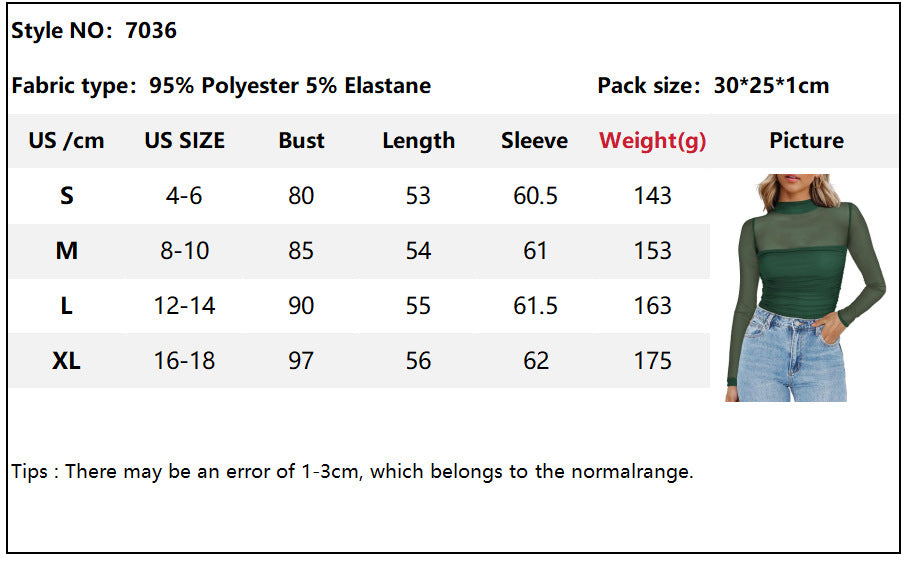 Women's Long-sleeved T-shirt Sexy Y2K Mesh Top