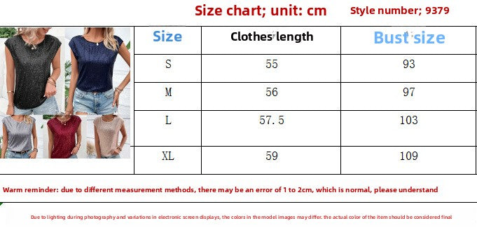 Casual Fashion Party Crew Neck Sleeveless Top Women's Sequins T-Shirt