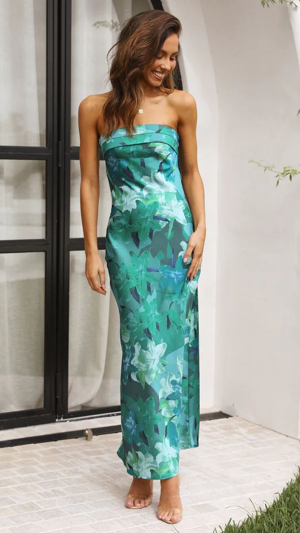 Women's Tube Satin Backless Strapless Dress with Print