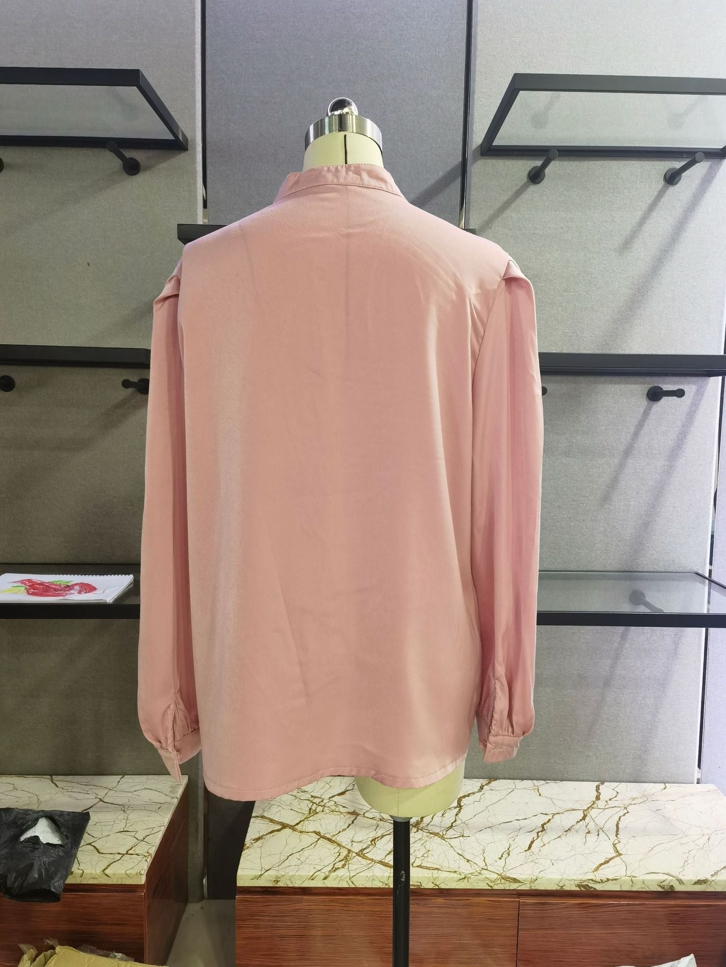 Solid color lapel long-sleeved button-up blouse shirt