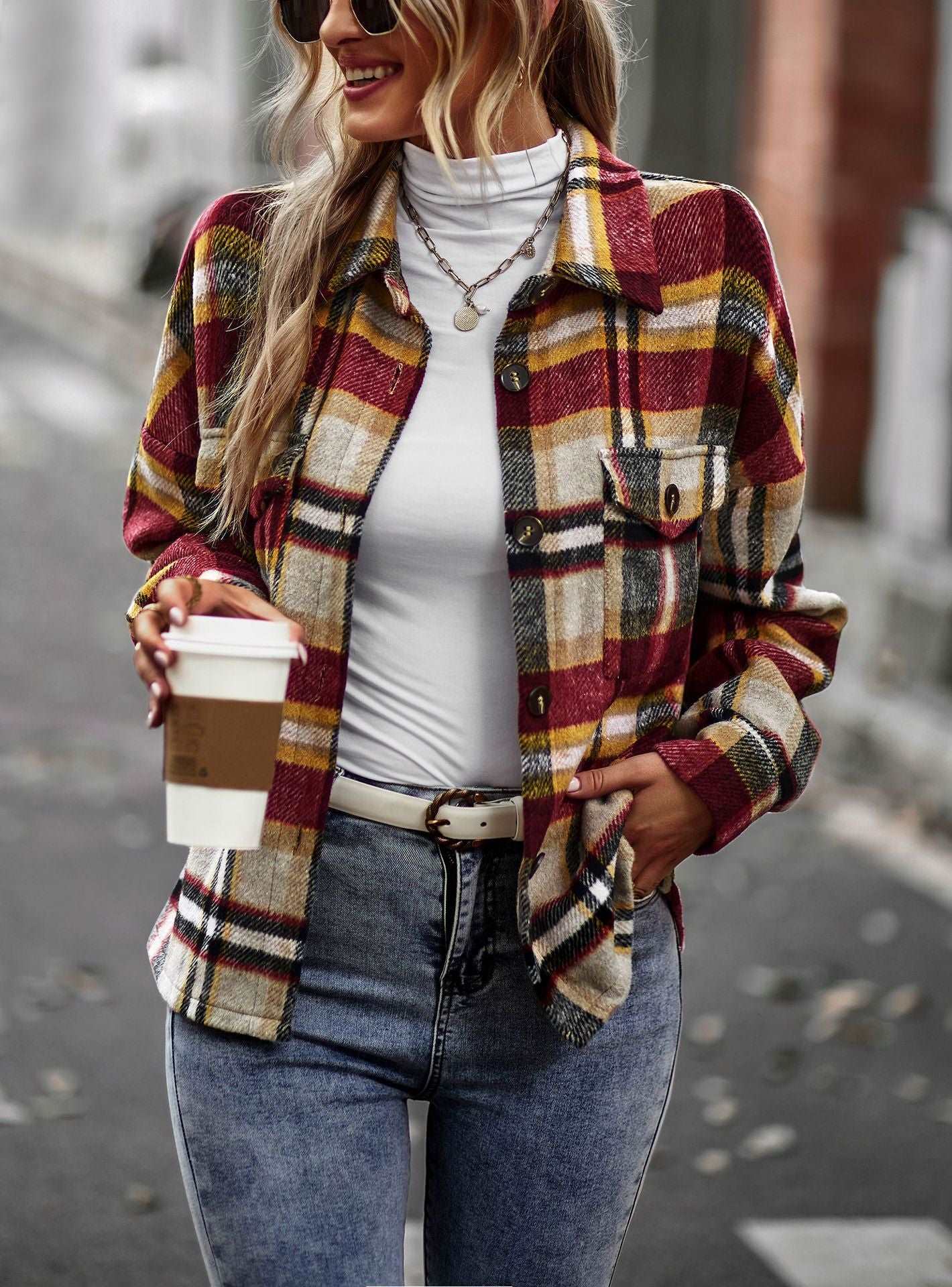 Womens Flannel Shacket Jacket Casual Plaid Wool Blend Button Down Long Sleeve Shirt Fall Clothes Outfits