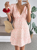 Women's Bubble Sleeve Short Sleeve Deep V-Neck Floral Dress