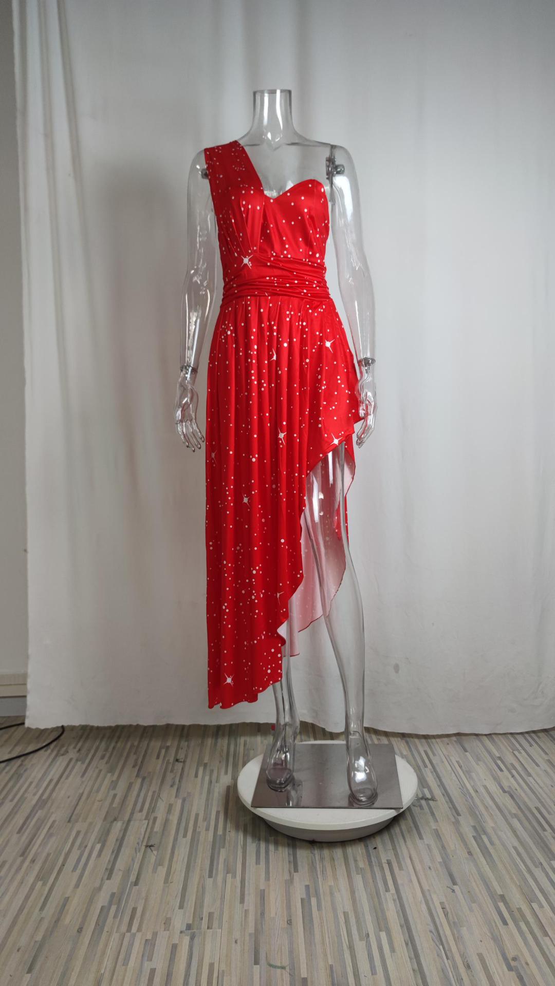 Women's Slanted Shoulder High-waisted Dress