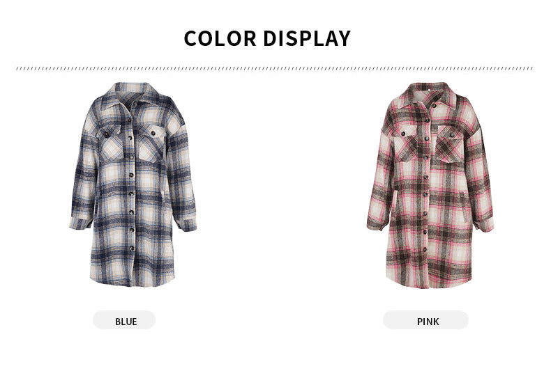 Women's Long Sleeve Button Down Jackets Plaid Flannel Shirts Tops Casual Lapel V Neck Oversized Shackets Blouses Top