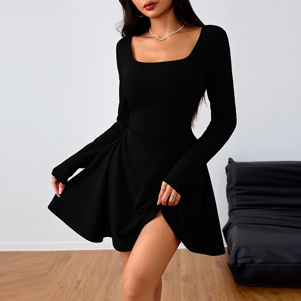 Women's Square Neck Elegant Dress High Waist Dress