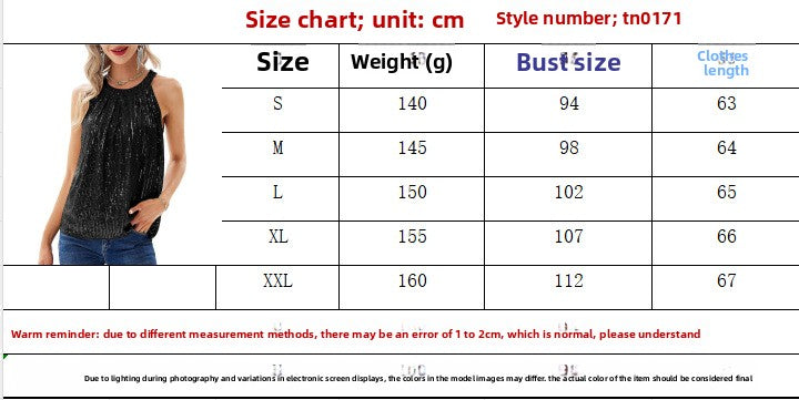 Neck Women's Bright Suspender Sequined Vest