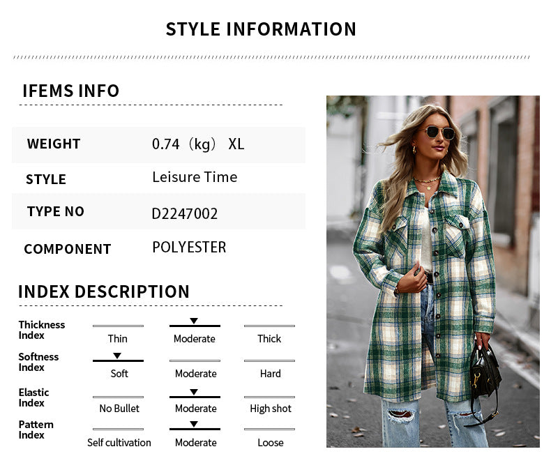 Women's Long Sleeve Button Down Jackets Plaid Flannel Shirts Tops Casual Lapel V Neck Oversized Shackets Blouses Top