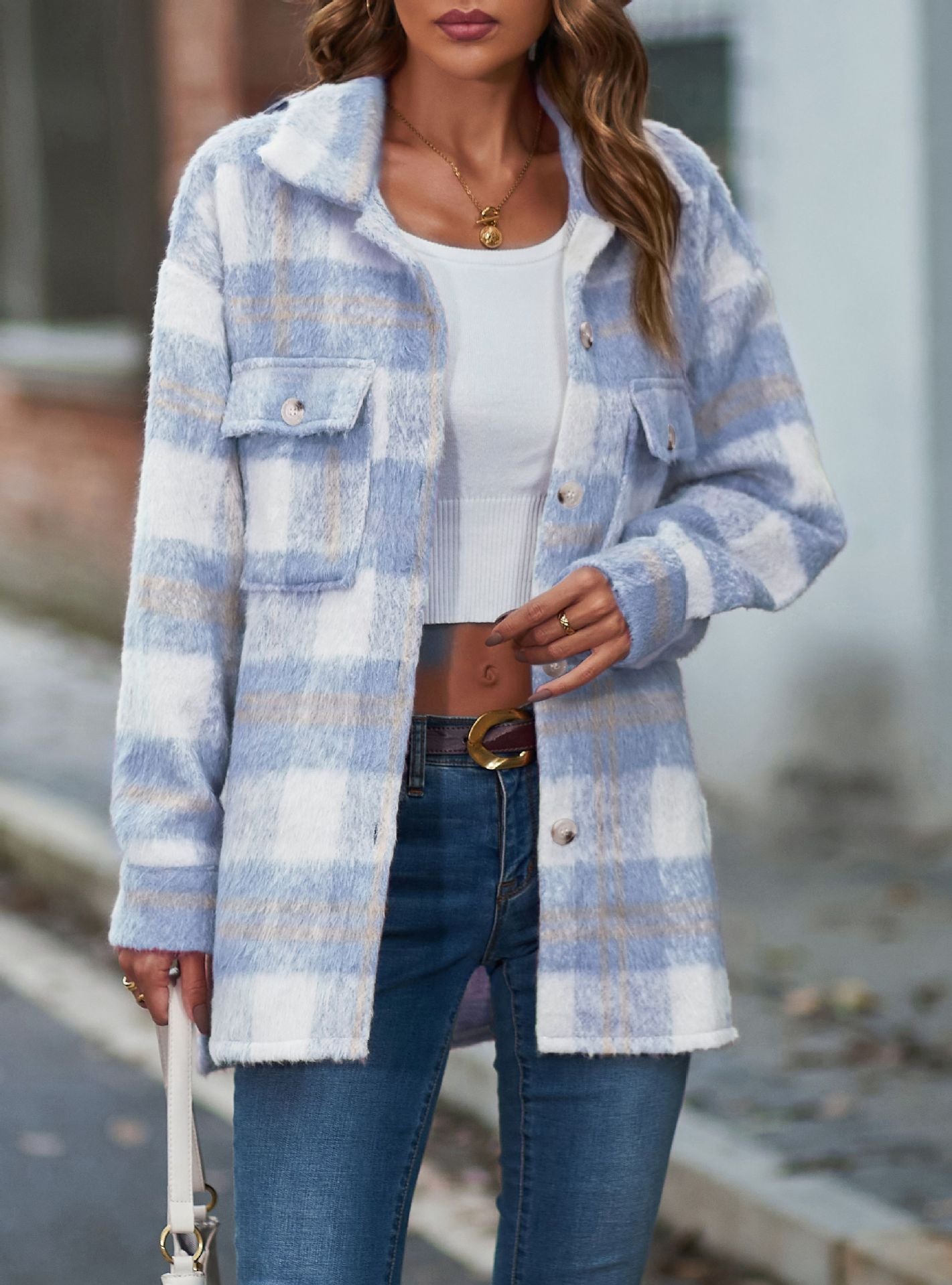 Women Plaid Hoodies Jacket Oversized with Pocket