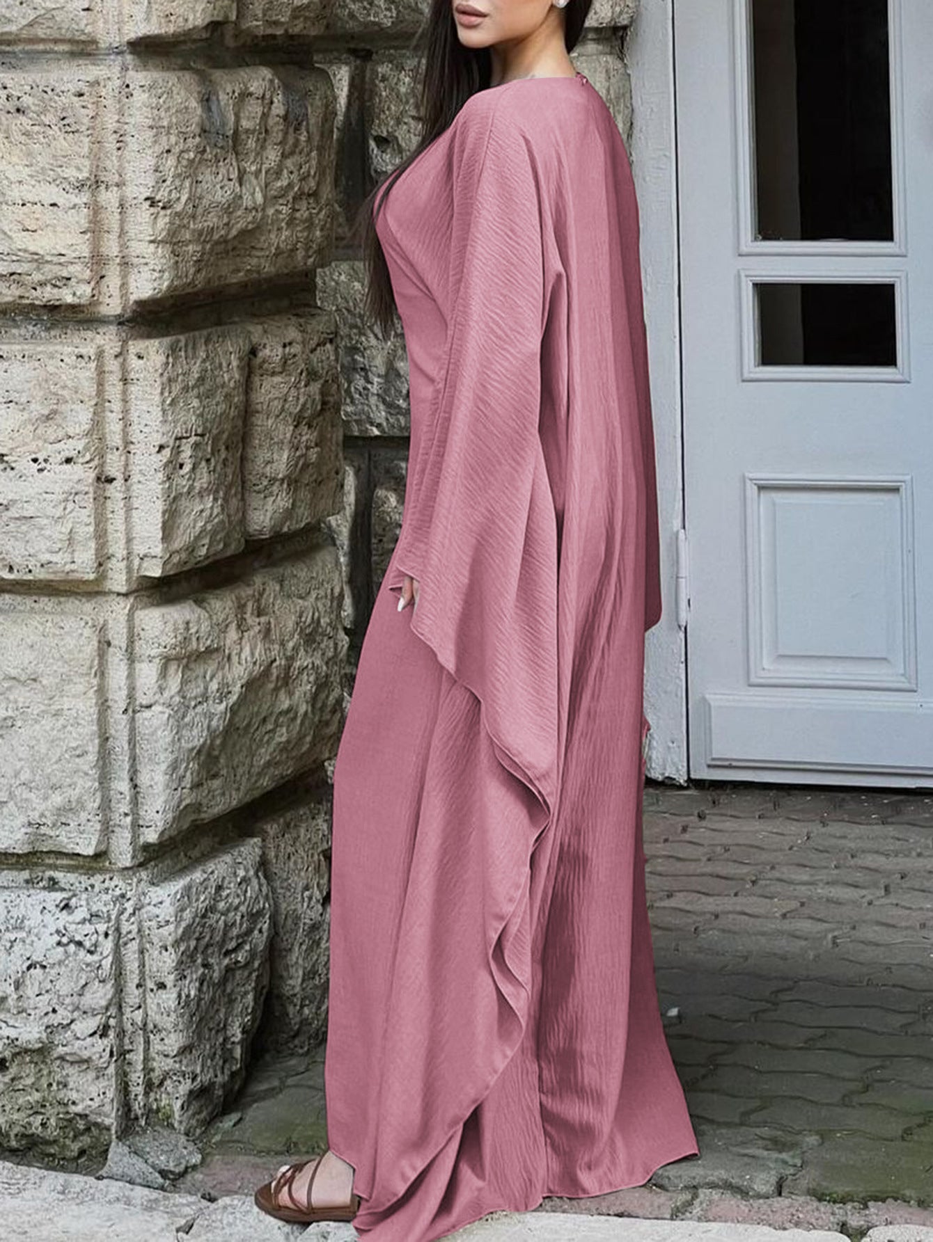 Womens Solid Color Long Sleeve Dress