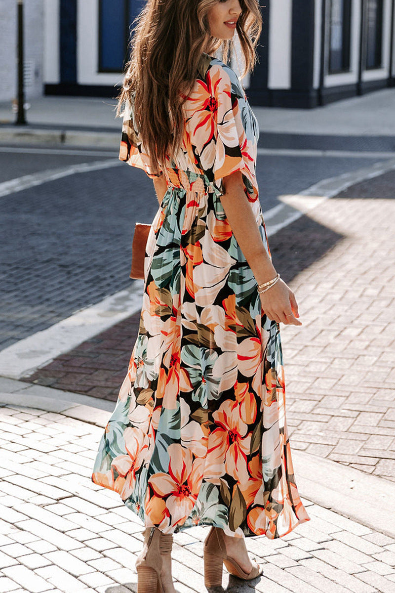 Women's Summer Sexy High-waisted Print Slit Dress