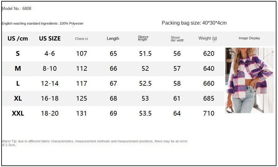 Women Plaid Short Jacket  with Pocket