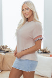 Jet Stream Leopard Patchwork Corded Knit Crew Neck T Shirt