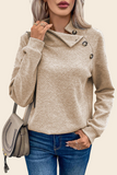 Apricot  Asymmetric Buttons Detail High Neck Textured Sweatshirt