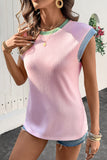 White Color Block Corded Knit Crew Neck Tee