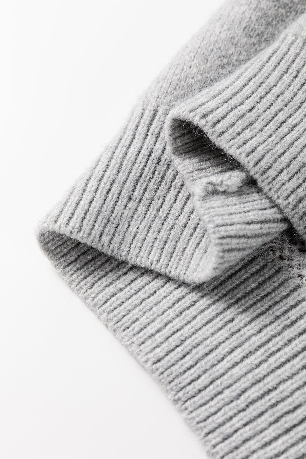 Gray Plus Size Embroidered Floral Pattern Half Zip Sweater