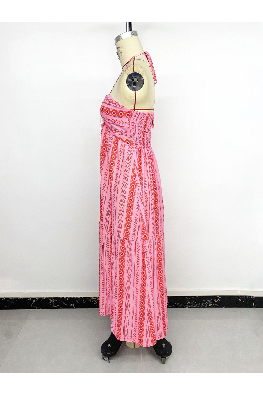 Boho Halter Neck Slit Geometric Print Dress