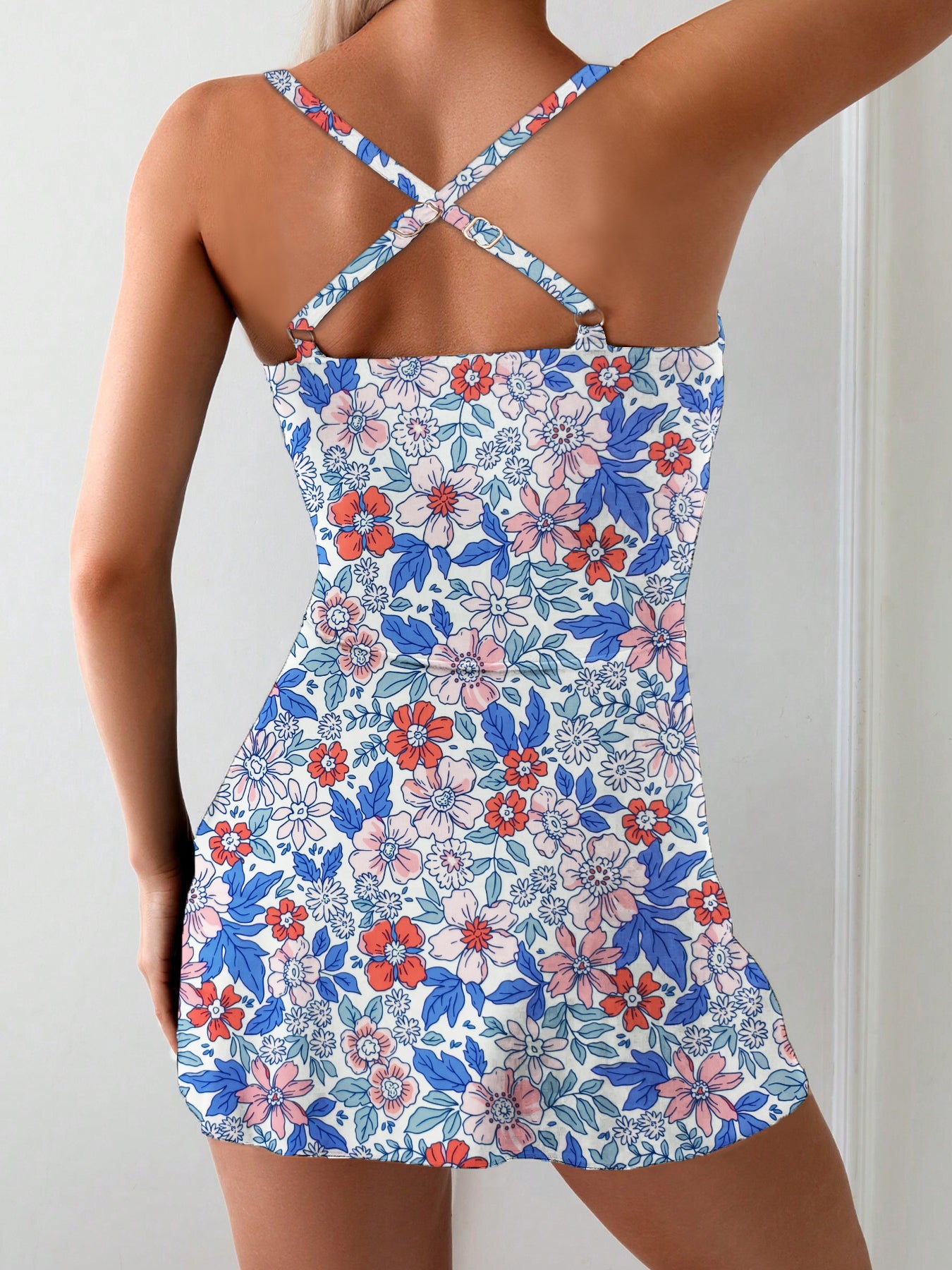 One-piece Swimsuit Women Sexy Slim Skirt Floral Print