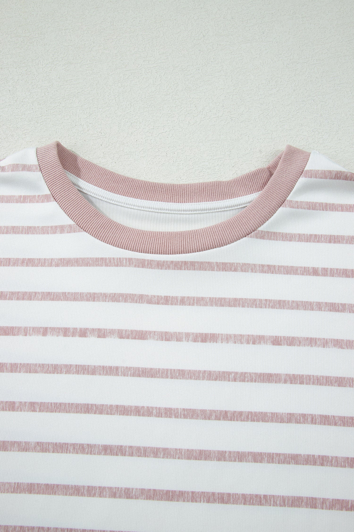 Khaki Stripe Color Block Trim Round Neck Short Sleeve Top