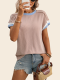 Summer Round Neck Short-sleeved Loose Color Matching T-shirt