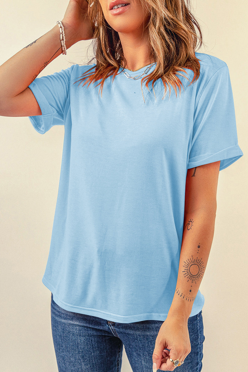 Bright Green Casual Plain Crew Neck Tee