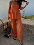 Casual Solid Color Suspender Straight Pants Suit