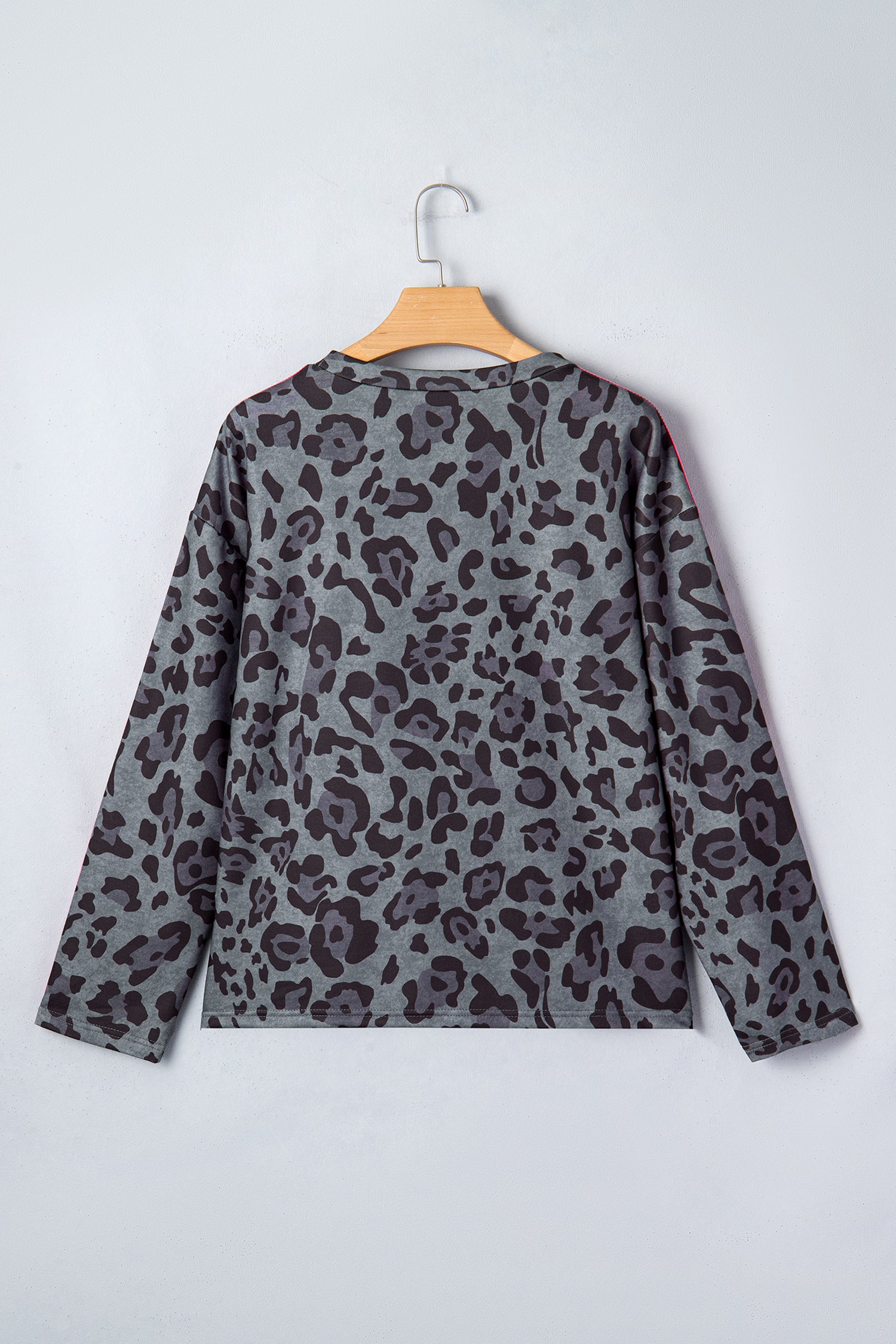 Green Leopard Print Varsity Striped Trim Long Sleeve Top
