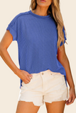 Dark Blue Textured Knit Exposed Stitching T-shirt