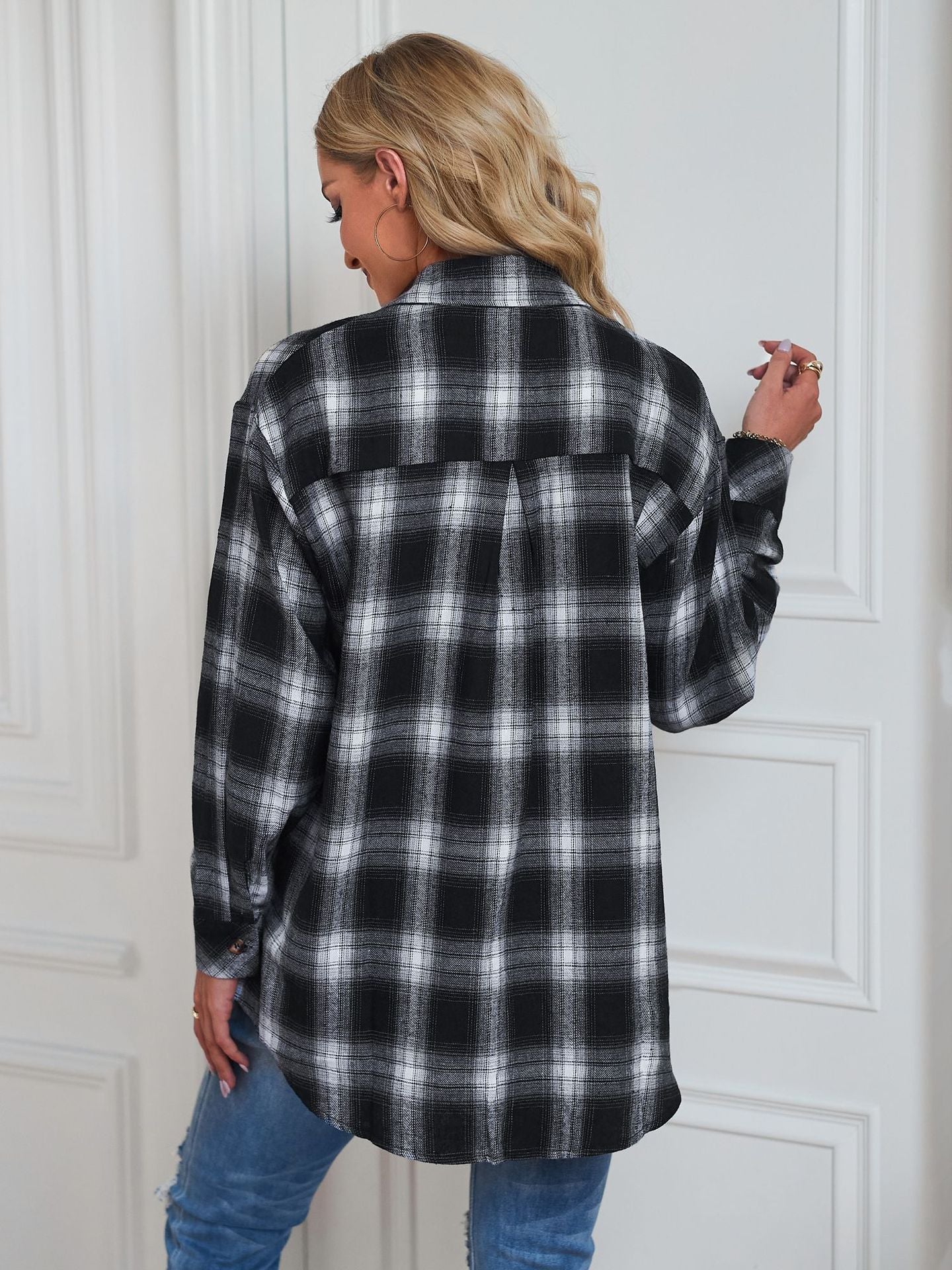 Women's New Cross border European and American Foreign Trade Casual Boyfriend Style Loose Plaid Shirt